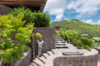 Lush garden featuring steps that connect different levels.
