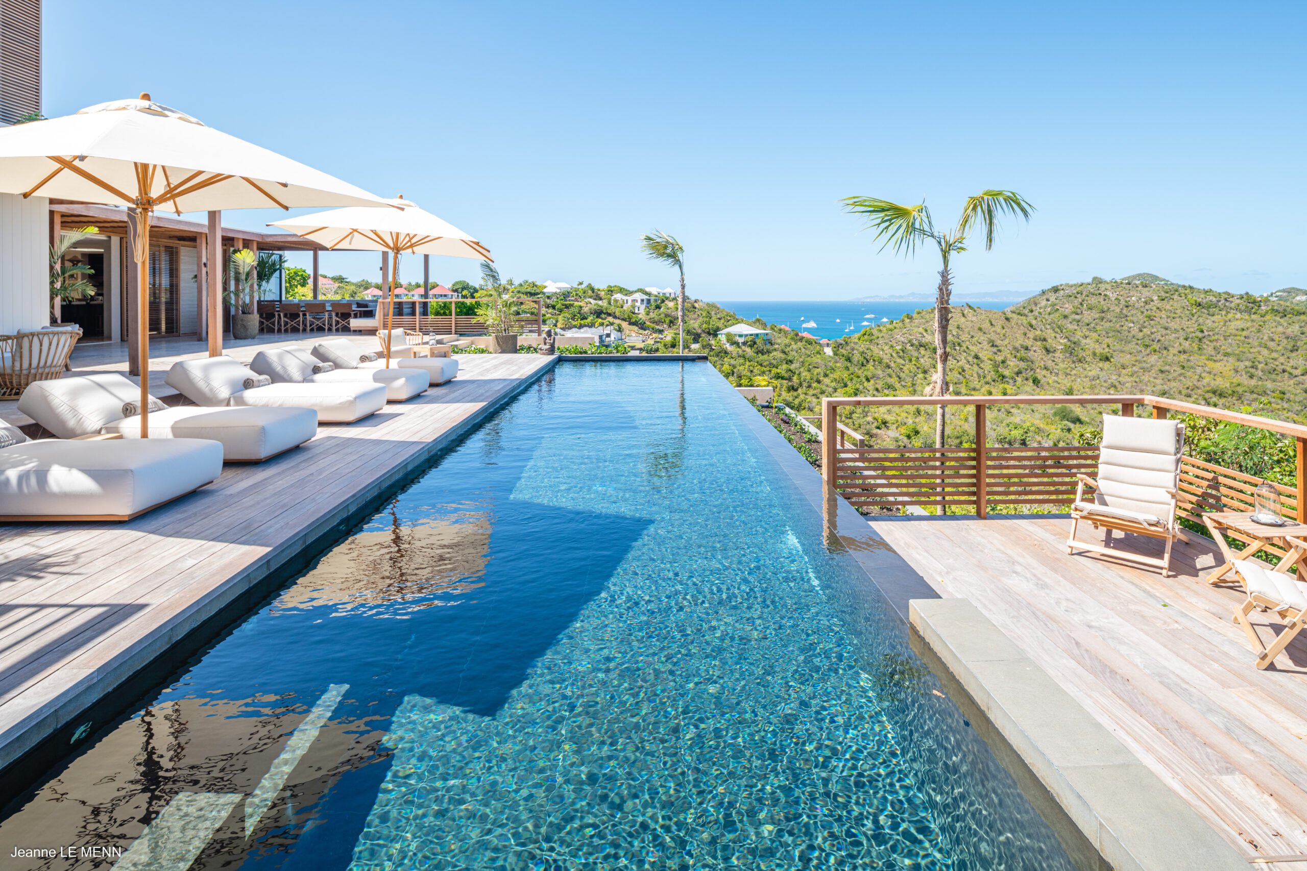 The outdoor area near the infinity-edge pool at Villa Never Say Never in St. Barts.
