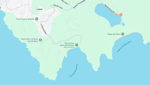 Map of Gouverneur area in St. Barts, showing beach access, roads, and nearby landmarks.