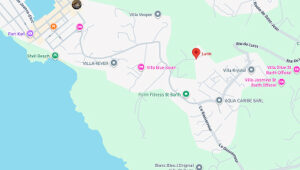 Map of St. Barts highlighting the Lurin area with nearby villas and landmarks.