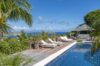 Infinity pool and sun terrace at st barts villa with ocean view and tropical palm trees.