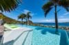 Infinity pool with panoramic Caribbean Sea view and palm trees at luxury villa rental in St Barthélemy.