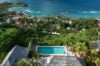 Aerial view of villa chanticleer st barts with infinity pool overlooking Lorient Bay and tropical coastline.